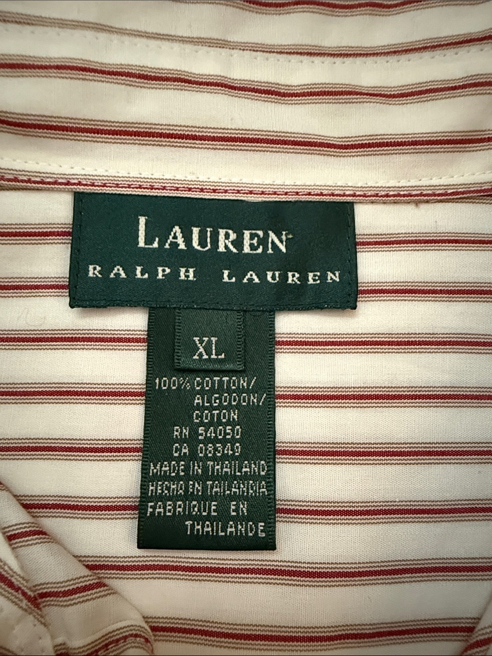 Lauren Ralph Lauren White 100% Cotton Button-Down Shirt with Red Stripes - Picture 3 of 7